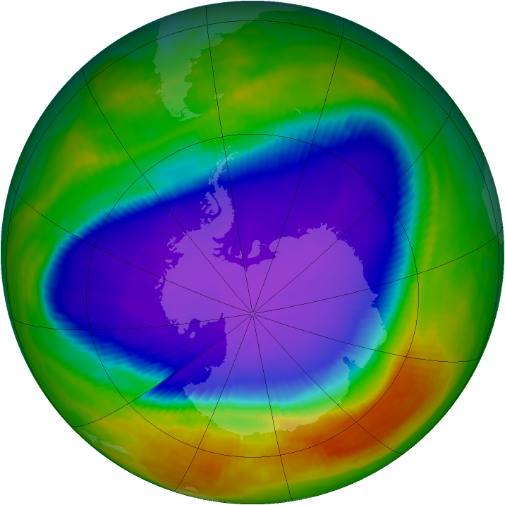 Antarctic ozone map for 01 October 2000
